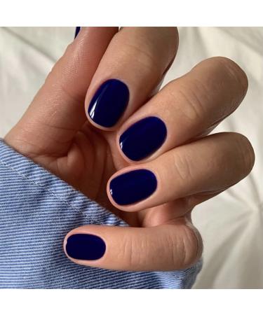 Sethexy Short Square Dark Blue False Nails Glossy Pure Color Collection Press on Nails 24Pcs Full Cover Acrylic Stick on Nails for Women and Girls