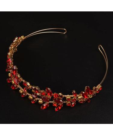 JWICOS Crystal Wedding Headband Tiara Bridal Rhinestone Headpiece Wedding Hair Accessories Tiara for Women and Girls Red Gold - Buy Online on GoSupps.com