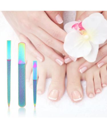 3 Pieces Diamond Nail File Set - Stainless Steel Dual-Sided Manicure Files for Home & Travel | Rainbow Color | Perfect for Men & Women - Buy Online on GoSupps.com