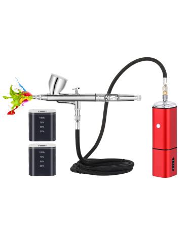 Casubaris Airbrush kit with compressor portable cordless airbrush kit rechargeable auto stop dual action air brush pen match different airbrush guns for barbers model painting nail art craft makeup Red - Buy Online on GoSupps.com