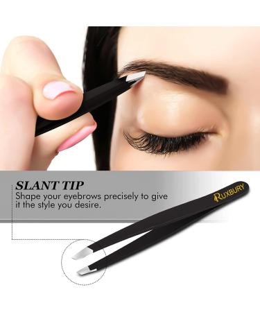 Ruxbury 4pcs Professional Stainless Steel Tweezers Set for Women & Men - Slanted & Pointed Tip, Black Coated Precision Tweezers for Facial Hair, Ingrown Hair - Includes Leather Pouch - Buy Online on GoSupps.com