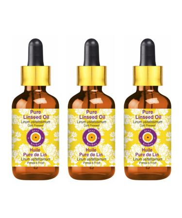 d ve herbes Pure Linseed Oil (Linum usitatissimum) with Glass Dropper Cold Pressed (Pack of Three) 100ml X 3 (10 oz)