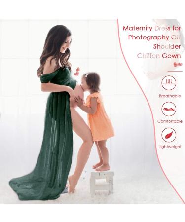 FEOYA Green Maxi Maternity Dress with Lace for Pregnant Women - Perfect for Photography, Strapless Gown with Split Front - Full-Length Chiffon Elegance - Buy Online on GoSupps.com