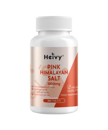 Heivy Pink Himalayan Salt Tablets 1000mg - Sodium Chloride 988mg, Non-GMO, Mineral-Rich Electrolyte Balance and Hydration, 365 Salt Tablets-Eectrolyte Supplement Unflavored