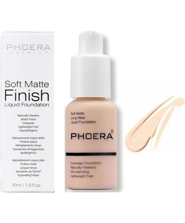 Phooera Fulll Coverage Liquid foundation Matte Finish Concealer Long wear 24hrs Oil Controlling Naturally Flawless Lightweigt Feel Buildable (101 PORCELAIN) - Buy Online on GoSupps.com