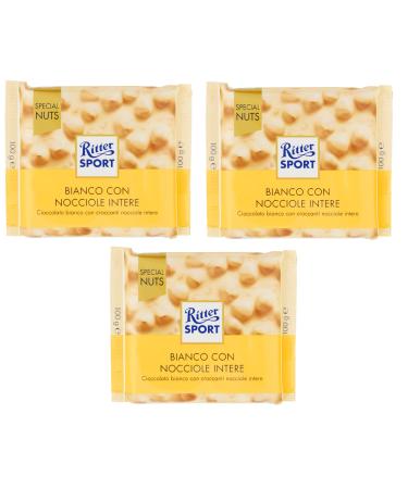 Italian Gourmet E.R. Ritter Sport Special Nuts Bianco con Nocciole Intere White chocolate with whole hazelnuts and puffed rice 100 g