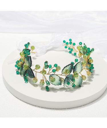 IYOU Crystal Wedding Hair Vine Green Leaf Bridal Headband Rhinestone Headpiece Prom Bride Bridesmaid Hair Accessories for Women - Buy Online on GoSupps.com
