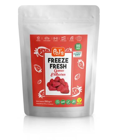 POL'S POL'S FREEZE FRESH Freeze-dried whole strawberries 250g 100% premium sun-ripened dried fruit no added sugar no additives
