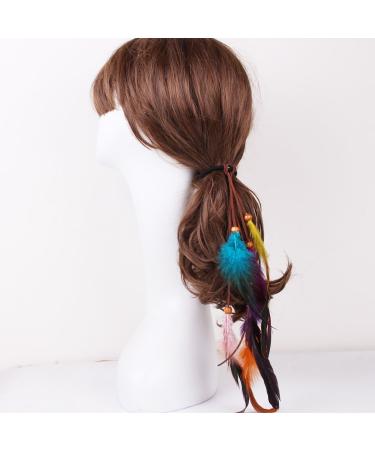 Fodattm Handmade Boho Hippie Hair Bands for Girls & Women - 3 Pack Elastic Ponytail Holders & Feather Hair Accessories - Buy Online on GoSupps.com