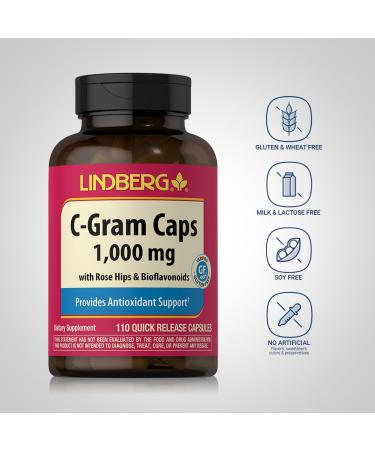 Piping Rock Vitamin C | 1000mg | 110 Capsules | with Bioflavonoids and Rose HIPS | Non-GMO Gluten Free Supplement | by Lindberg - Buy Online on GoSupps.com