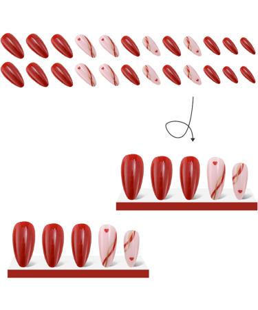 OKAQEE Almond Solid Color Short Square False Nails with Glue - Love Line - Buy Online on GoSupps.com