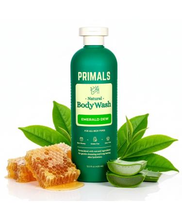 PRIMALS Natural Body Wash - Aloe Vera Raw Honey Green Tea - Natural Ingredients - Zero Artificial Fragrances Sulfates Parabens or Dyes - 13.5 Fl Oz