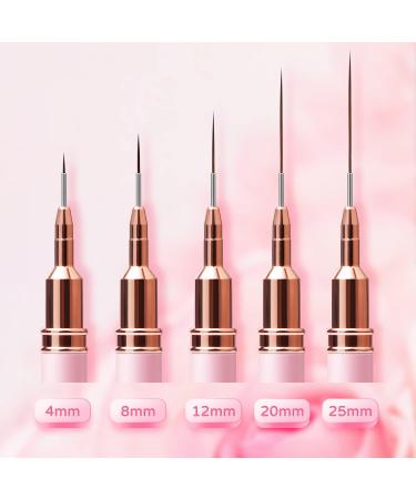 5PC Nail Art Liner Brushes Set - Metal Handle Drawing Pens for UV Gel Polish & Nail Design - Pink, Sizes 4/8/12/20/25mm - Buy Online on GoSupps.com