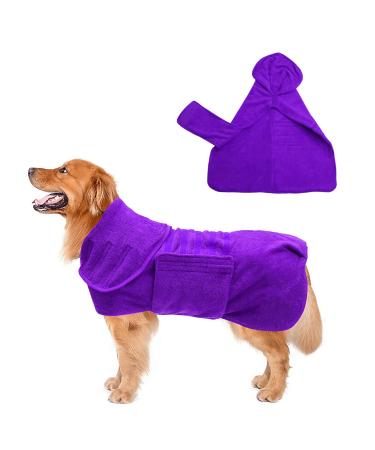 Dog waded coat purple dog wand super absorbent dog towel dry fast dog terry mantle soft adjustable for pets puppies cats dog bathrobe (64cm/XL purple) 64cm/XL Lila