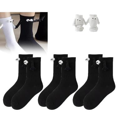 INHLUGLK Couple Holding Hands Socks Funny Magnetic Suction 3D Doll Couple Socks Hand in Hand Socks Friendship Socks Magnet Unisex Funny Couple Holding Hands Sock for Couple (black 3pair)