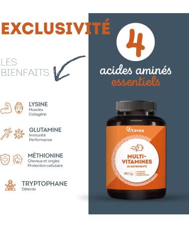 Multivitamins and Minerals | 25 Nutrients Including Vitamin A B C D E Zinc and Iron | 180 Tablets | Immunity Fatigue Hair Skin | Multivitamins for Men and Women | Made in France | Vitavea - Buy Online on GoSupps.com