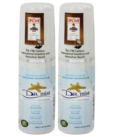 Dr. Mist Unscented All Natural Spray Deodorant Mist With Only Water Salt and Dead Sea Minerals Aluminum Free Oil Free No Coloring or Staining 1.69 oz (50 ml) (Pack of 2)
