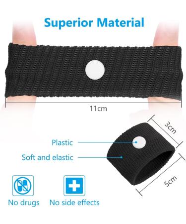 ACWOO Motion Sickness Wristbands 2 Pairs for Kids & Adults - Anti-Nausea Relief Bands for Car, Sea, Flying Travel - Black+Gray - Buy Online on GoSupps.com