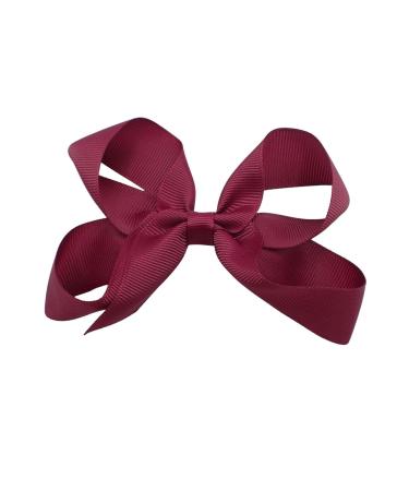 Topkids Accessories 12cm Ribbon Hair Bows Hair Clip Hair Bows for Girls Hair Clips Women Girls Hair Clips Girls Hair Accessories Hair Bows Clips Crocodile Clips Hair Bows (Burgundy)