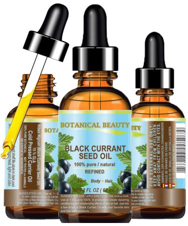 BLACK CURRANT SEED OIL. 100% Pure / Natural / Undiluted / Refined Cold Pressed Carrier oil. 2 Fl.oz. - 60ml. For Skin  Hair  Lip and Nail Care. One of the richest in gamma-linolenic acid  Omega 3  6 and 9 Essential Fatt...