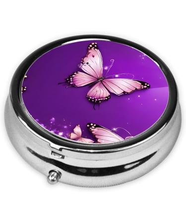Purple Butterflies Mini Round Pill Box | 3-Compartment Travel Pill Organizer | Portable Medicine Case for Home & Office - Buy Online on GoSupps.com