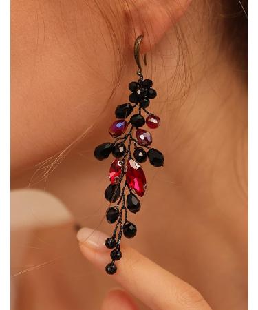 Baroque Black Red Rhinestone Bridal Hair Pins & Earring Set - Wedding Hair Accessories for Bride by BERYUAN - Buy Online on GoSupps.com