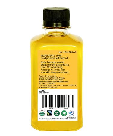 Daana Organic Safflower Oil for Skin - Extra Virgin, Cold Pressed (12 Fl Oz) - Buy Online on GoSupps.com