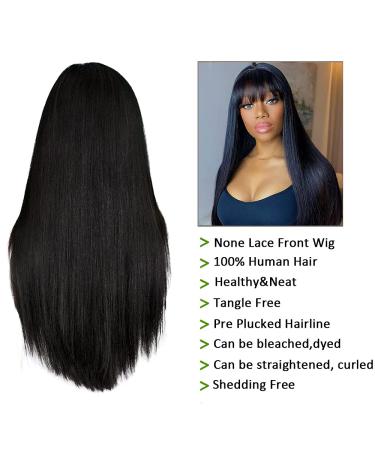 Lzlefho Silky Brazilian Virgin Straight Human Hair Wig with Bangs - 16 Inch Natural Black, 130% Density, None Lace Front, Glueless Machine Made for Black Women - Buy Online on GoSupps.com