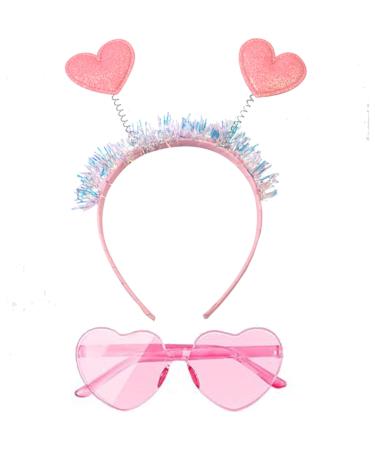 Pink Heart Headbands and Heart Shape Sunglasses for Women Valentines Day Accessories Party Props Cupid Costume Holiday Wedding Birthday Accessory