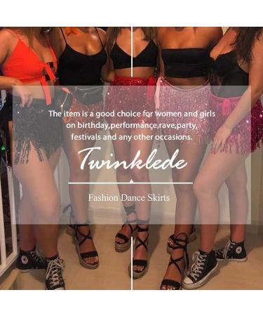 TWINKLEDE Boho Fringe Sequin Tassel Belly Dance Hip Scarf in D Pink - For Women and Girls - Buy Online on GoSupps.com