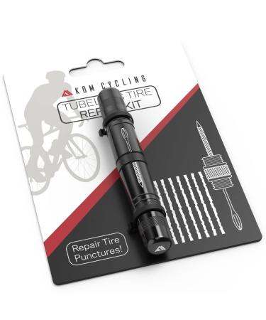 KOM Cycling Tubeless Tire Repair Kit for Bikes 8 Colors! Fixes Mountain Bike and Road Bicycle Tire Punctures Black