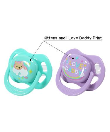 CutiePlusU Adult Pacifier Dummy 2 Pack Kittens & I Love Daddy Print, Big Shield - Green Purple Combo - 2 Count - Buy Online on GoSupps.com