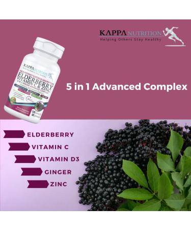 KAPPA NUTRITION Sambucus Elderberry Capsules with Vitamin C, Zinc, Vitamin D3 & Ginger - Immune Support Supplement - 2 Month Supply - Buy Online on GoSupps.com