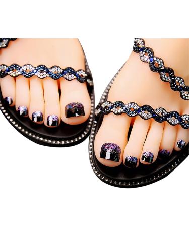 24Pcs Press On Toe Nails False Toenails for Women and Girls Short Glitter Toe Naiils Decorated Press On Toe Nails Full Cover Fake Toenails with Glue On Toenails for Women Blue - Buy Online on GoSupps.com