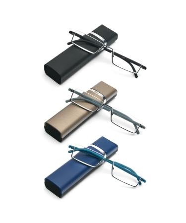 Kokobin reading glasses with ultra -light TR90 frame reading aid Half glasses made of metal frame with semi -frame visual help with glasses case for women and men (3 packs 1.5 diopters (3 -seat Pack)) 3 pack +1.5 dioptries (3 -pack)