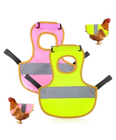 2 Pcs Hen Reflective Vest, Adjustable Chicken Harness Hen Pet Reflective Vest Feather Protection Holder for Duck Hens Goose Poultry Dog Pet Supplies (Pink & Green)