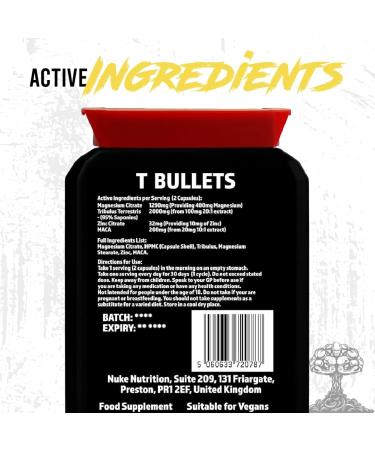 Nuke Nutrition T Bullets Testosterone Booster for Men - 60 Capsules - Natural Anabolic Supplement for Muscle Growth, Strength & Stamina - Buy Online on GoSupps.com