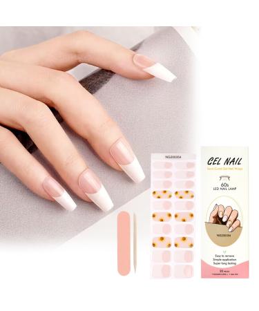 ZAHRVIA Semi Cured Gel Nail Polish Strips Gel Nail Stickers 20 Stickers Nail Wraps Soft Self-Adhesive Gel Nail Stickers Salon-Quality Gel Nail Strips UV/LED Lamp Required French Pink