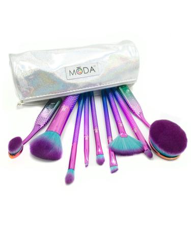 MODA Prismatic 10pc Deluxe Makeup Brush Set - Full Size Foundation Contour Eye Brushes & Pouch | International Shipping Available - Buy Online on GoSupps.com