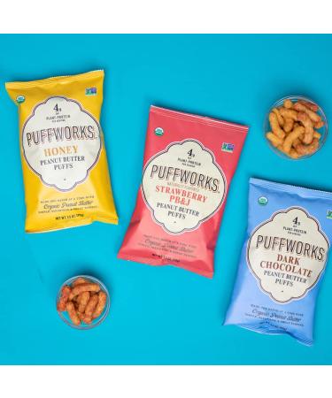 Puffworks Original Organic Peanut Butter Puffs - Plant-Based Protein Snack (Pack of 3) - Vegan, Gluten-Free, Kosher - 3.5 Ounce - Buy Online on GoSupps.com