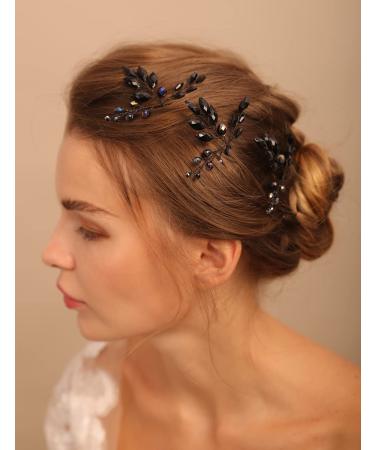 Handmade Black Rhinestone Wedding Hair Pins - Bridal Hair Accessories (3pcs) - Buy Online on GoSupps.com
