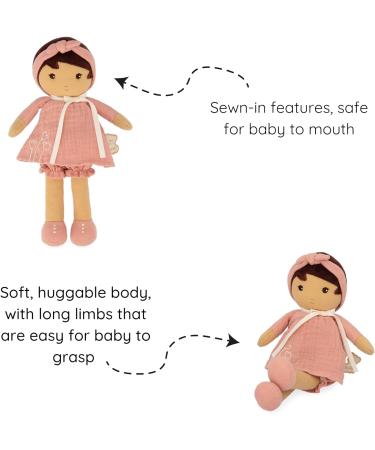 Kaloo Tendresse Amandine Soft Doll - 25cm Pink Muslin Dress, Olive Skin - Gift Box with Customisable Ribbon - Buy Online on GoSupps.com