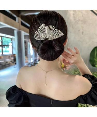 Ins Style Crystal Hair Bun Maker for Elegant French Twist Hairstyle - Double Butterflies Hair Accessories - Buy Online on GoSupps.com