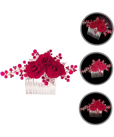 Gogogmee Rose Hair Comb Bride Side Comb Hair Jewelry Comb Hair Comb Clip Rose Head Decor Female Insert Comb Rose Hair Decor Wedding Hair Accessories for Brides Wedding Decor Red Zinc Alloy - Buy Online on GoSupps.com