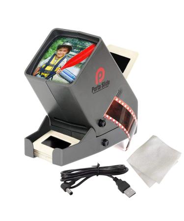 Porta Slide PS-3 Slide Viewer, View 2x2 in. Slides, 35mm Film Strips & Negatives, LED Viewing Light, 4 in. Screen, 3X Magnification w/Cleaning Cloth, USB Cable Included
