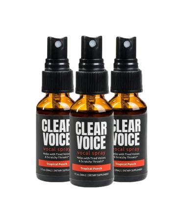 Clear Voice Vocal Throat Spray - Singing Ease & Voice Clarity Fast Acting Herbal Oral Remedy for Singers Speakers Performers - Soothing Moisturizer Relief USA Made (Tropical Punch 3 pack)