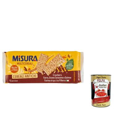 Italian Gourmet E.R. Misura Multigrain Cereal Crackers Pack of 6 cereal crackers Spelt buckwheat and quinoa 350g + Gourmet Italian polpa 400g