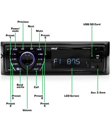 Pyle Bluetooth Marine Receiver Stereo - 12V Single DIN Boat Radio System with Digital LCD & Remote Control - PLRMR27BTB (Black) - Buy Online on GoSupps.com