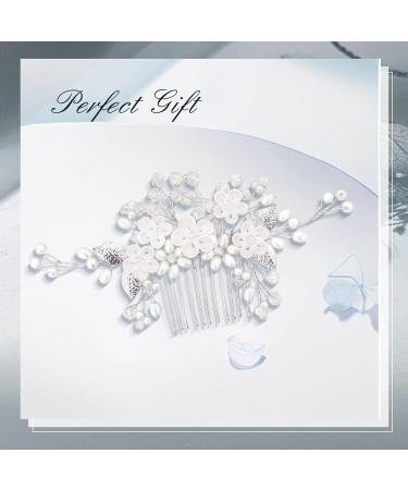Makone Pearl and Crystal Bridal Wedding Hair Combs Set - Elegant Accessory for Women and Girls | Silver Flower Bride Comb - Buy Online on GoSupps.com