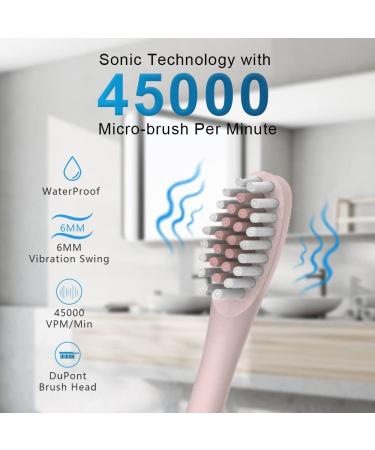 HAXAYOLO Rechargeable Electric Toothbrush | Waterproof Whitening Brush with 8 Heads, 6 Modes, Smart Timer | Pink - Buy Online on GoSupps.com